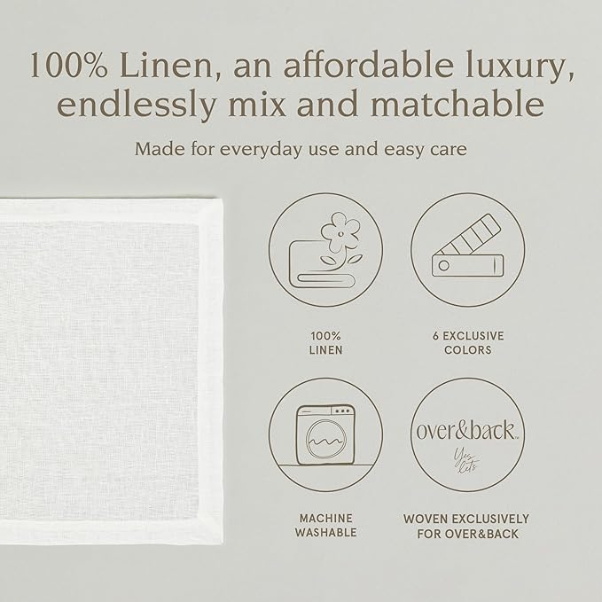 Over&Back Set of 4 Washed 100%-Linen Woven Placemats - Colorful Dining Table Mat - Machine Washable - Kitchen and Home Decor - Ivory