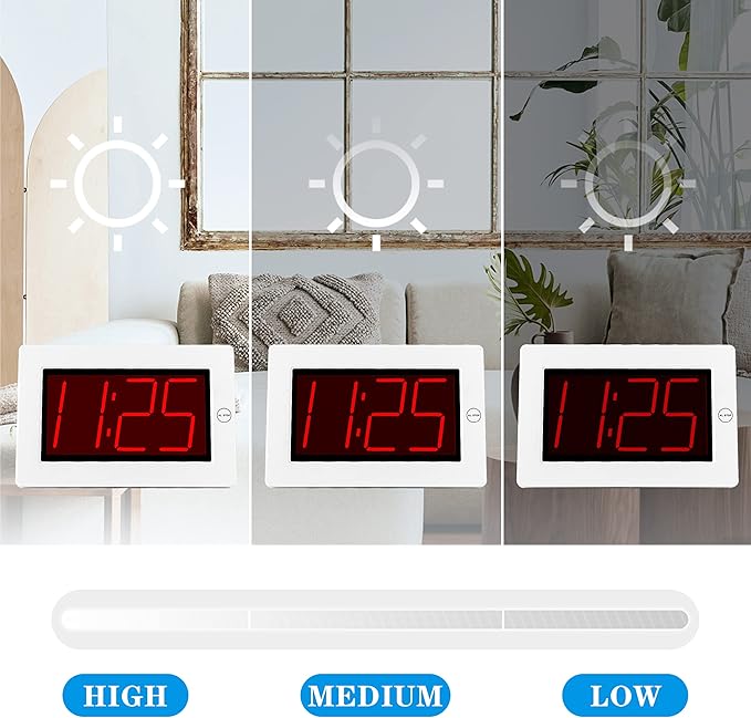 KWANWA Small Wall Clock, Digital Alarm Clock, 8" Extra Large Display, 3" LED Digit Contantly Light Up, Battery Operated, Adjustable Brightness, Clock for Bedroom, Wall-Mounted/Table-top