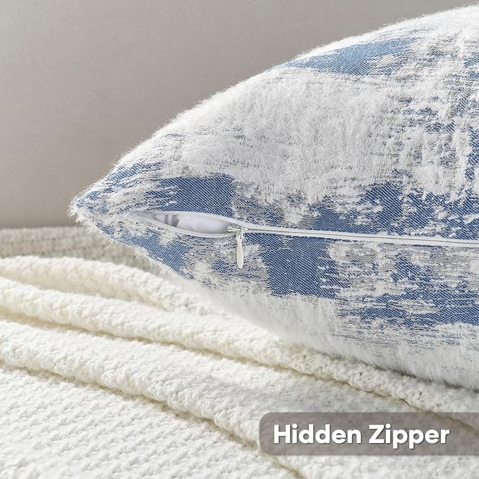 FUTEI Blue White Decorative Throw Pillow Covers 16x16 Inch Set of 2,Jacquard Weave Cushion Case in Soft Faux Cashmere,Modern Home Decor for Couch Living Room