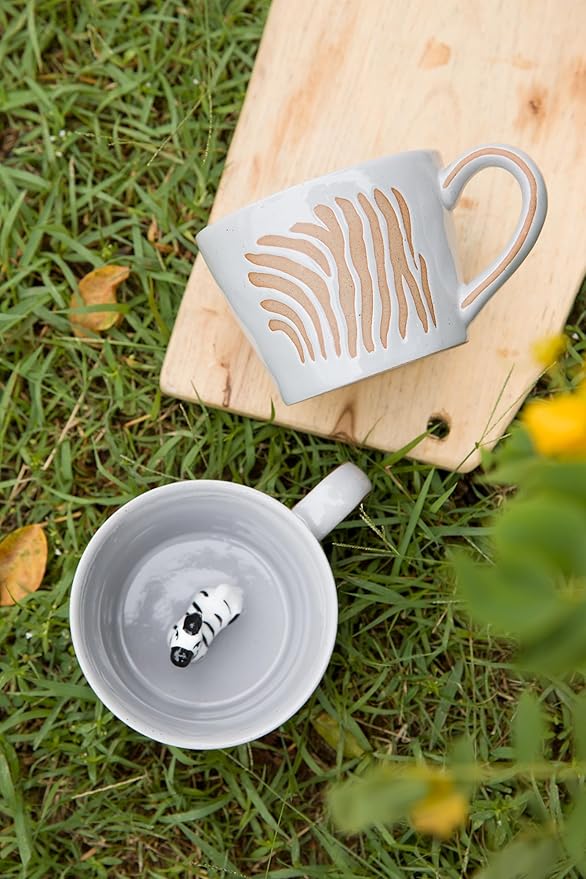 DIHOclub Zebra Coffee Cup Ceramic 3D Wild Animal Inside Mug,Cute Cartoon Handmade Figurine Mugs,Holiday and Birthday Gift for Coffee Milk Tea Lovers,12 OZ(White Zebra)
