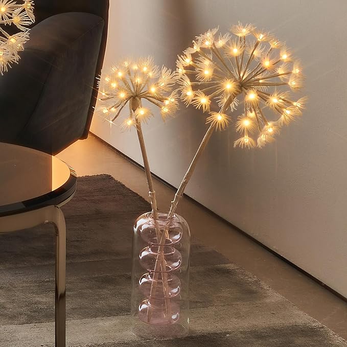 Hairui Lighted Willow Branches with Timer 70 Warm White LED Lights, Artificial Dandelion Branches with Lights 27IN Battery Operated and USB Plug in for Room Fireplace Table Christmas Decor