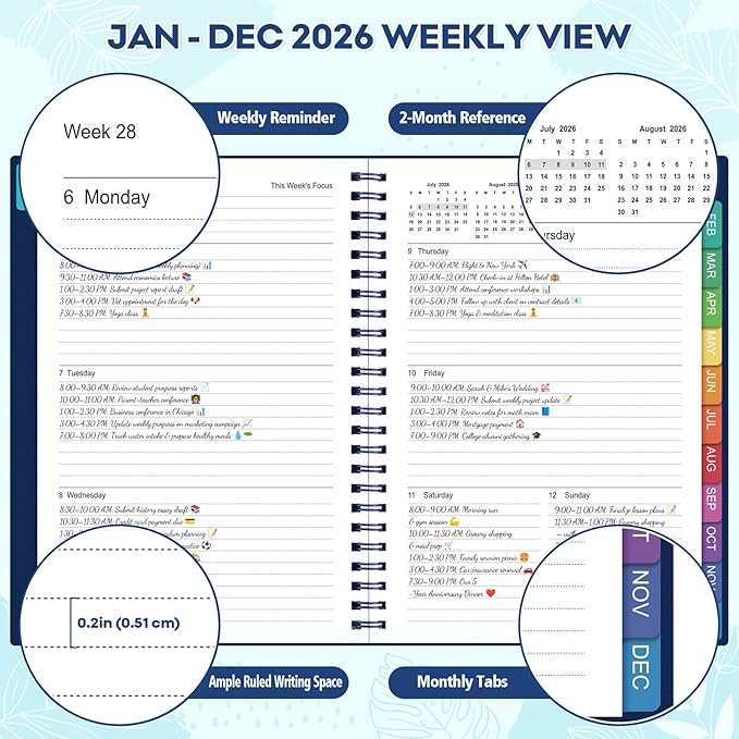 2026 Planner – 2026 Planner Weekly and Monthly: Jan. 2026 - Dec. 2026, 5.5" x 8.2", 2026 Calendar Planner with Monthly Tabs, Flexible Cover, Thick Paper, Inner Pocket for School Office Supplies(BLue)