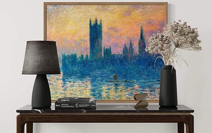 The Houses of Parliament Claude Monet Wall Art Print Poster, Impressionist Painting Wall Art Wall Decor, for Bedroom and Living room Bathroom Decor 115 (The Houses of Parliament, 8 x 10 inches, Wood Frame)