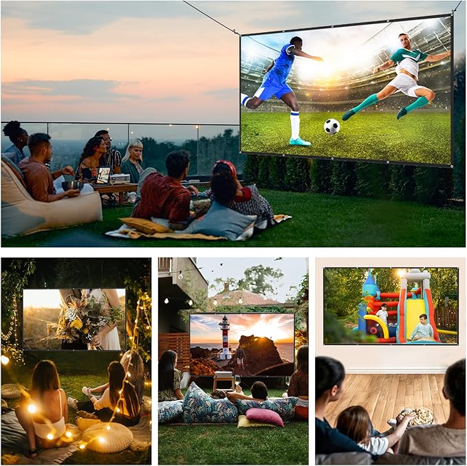 AAJK ALR Projector Screen, 4K Movie Projector Screen 16:9 HD Foldable Anti-Crease Portable Projector, Movies Screen for Home Theater Outdoor Indoor Support Double Sided Projection (120in Pro)