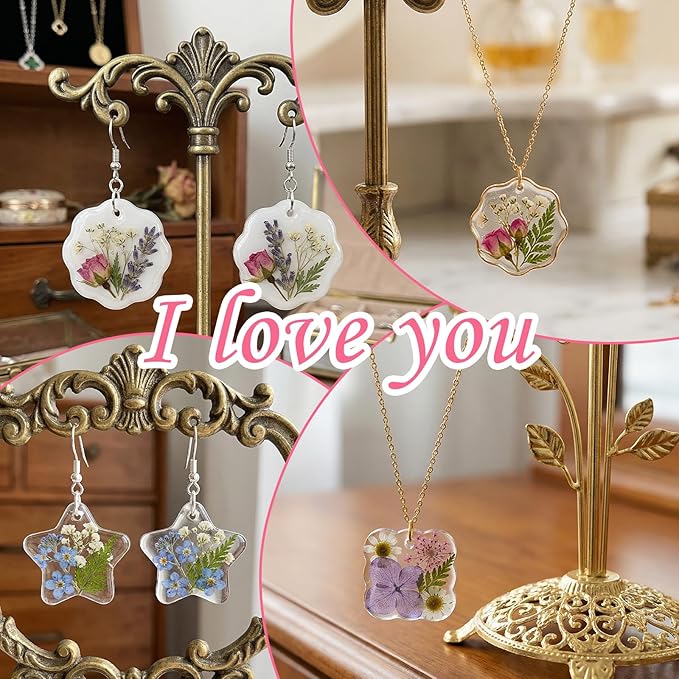 Keychain Resin Molds with Hole Resin Jewelry Pendant Mold Silicone Mold Set with 8 Keychains 16 Cavities Jewelry Molds for Beginner DIY Crafts Keychain Charm Pendant Jewelrys Making