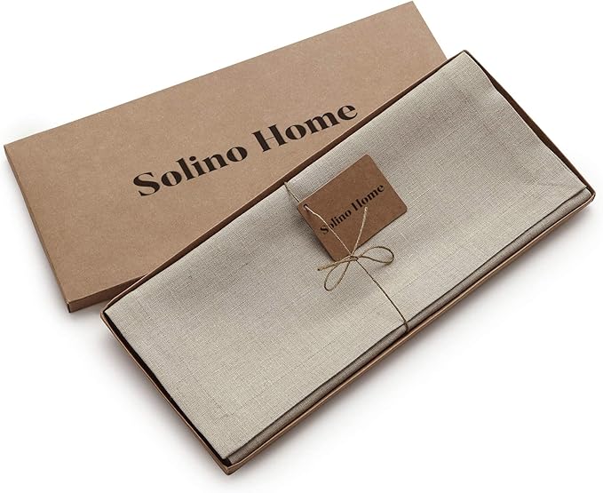 Solino Home Linen Natural Table Runner 36 Inches - 100% Pure Linen Small Table Runner 14 x 36 Inch Ideal for Dresser and Coffee Tables - Spring, Easter - Diana Medium Weight