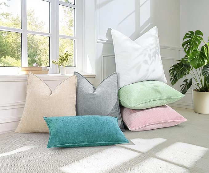 decorUhome Spring Couch Throw Pillow Covers 16x16 Set of 2, Decorative Soft Velvet Neutral Chenille Pillow Covers with Elegant Design for Sofa Bed Living Room Home Decor, Teal