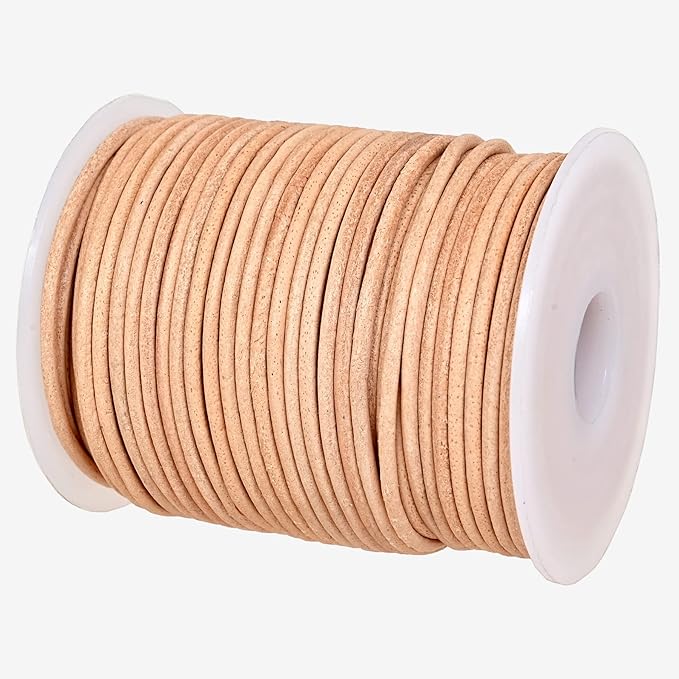 GENIQUE Real/Genuine Round Leather String Cord for Necklace, Bracelets, Jewelry, Kumihimo Braiding, DIY Projects (20 Metres) (2mm, Natural)