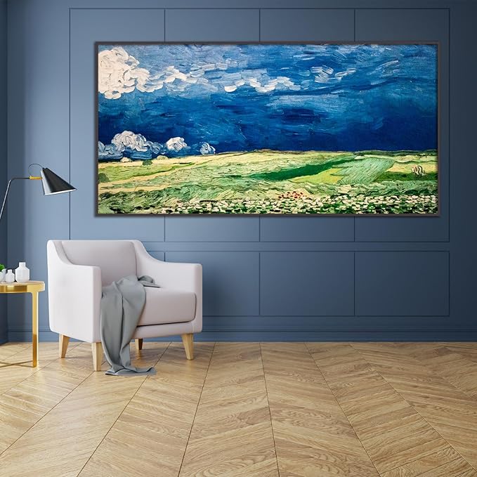 OKRA Vincent Van Gogh Wheatfield Under Thunderclouds Poster Nature Wilderness Landscape Fine Art Illustration Impressionist Art Modern Home Wall Decor Unframed(12x24in/30x60cm)
