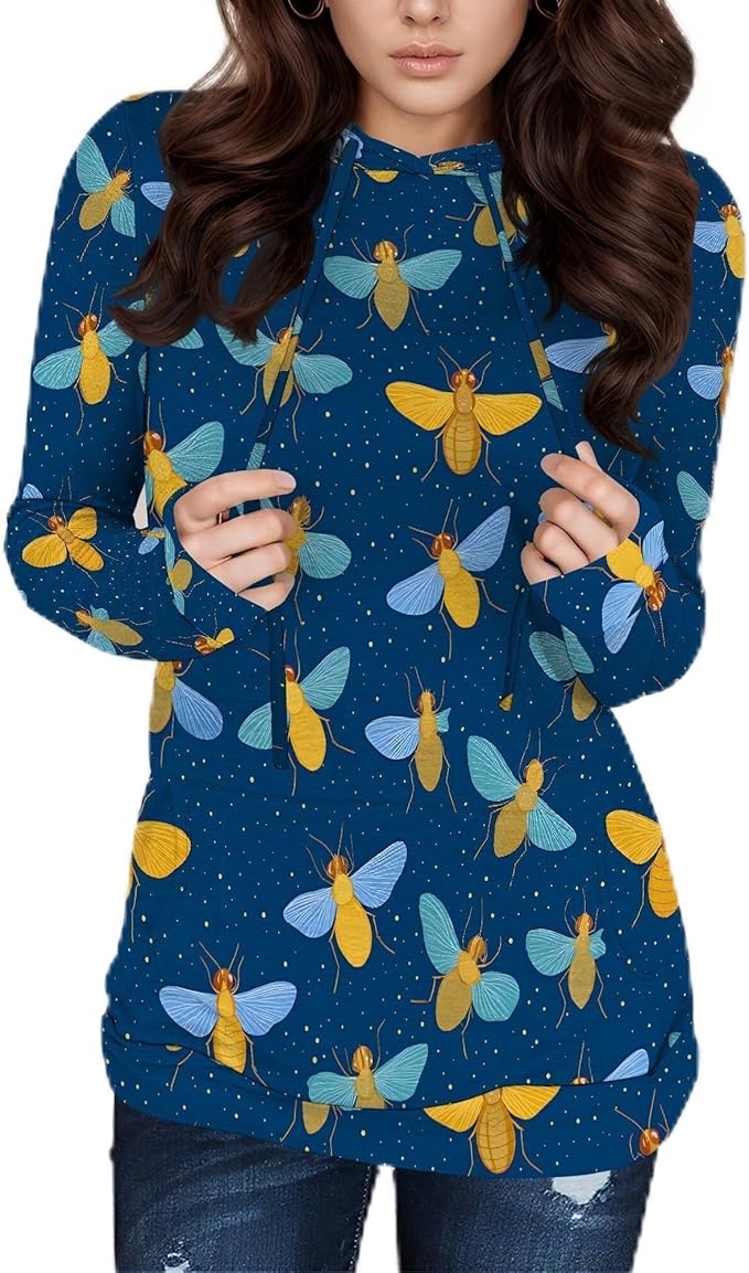 Hooded Sweatshirt Women Fall Butterfly Sweatshirts Lightweight Long Sleeve Pullover Tops Trendy Outfits Plus Size