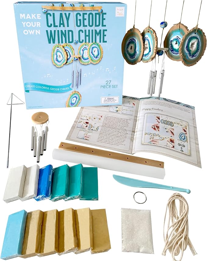 Hapinest Make Your Own Clay Geode Wind Chime Craft Kit for Kids Girls Teens, DIY Wind Chime Kit Crafting Projects for Home & Garden, Art Craft Supplies Clay Kit for Kids Ages 8 9 10 11 12 Years & Up