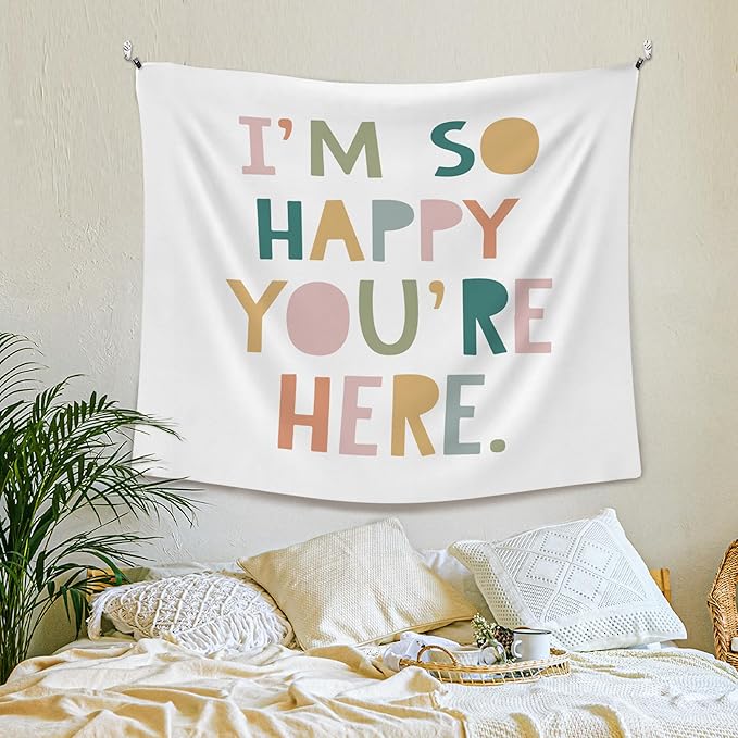 XLDLIOO Boho Classroom Tapestry, Boho Classroom Decor, Inspirational Wall Tapestry Hanging for Bedroom, I'm So Happy You're Here, Educational Welcome Tapestries Wall Decor Art for Kids Dorm Living Room Party 60x50in
