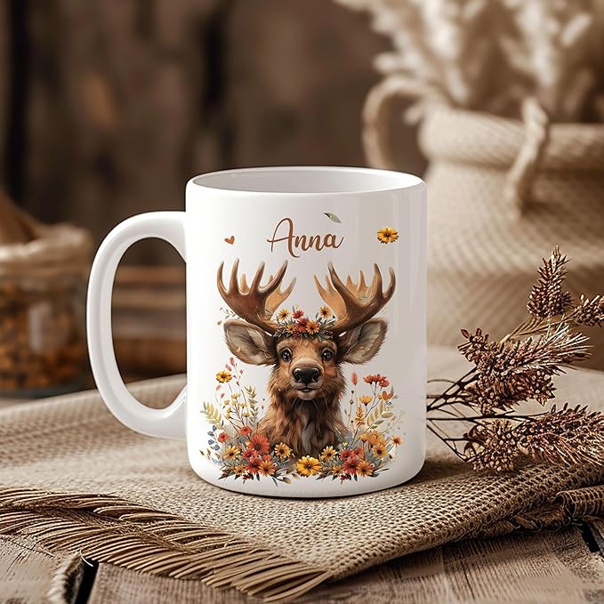 Hyturtle Personalized Cute Moose Coffee Mug - Gift For Moose Lover - Just A Girl Who Loves Mooses - Moose Gift For Women - Animal Lover Gift - Birthday - Custom Coffee Cup Ceramic Mug 11oz - 15oz