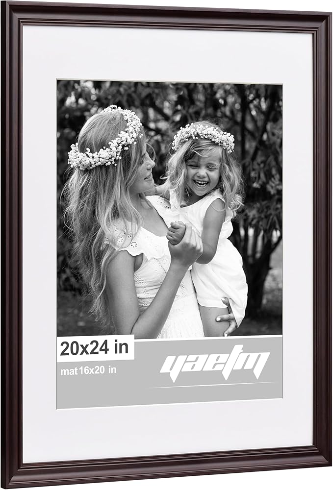 Yaetm 20x24 Picture Frame Matted to 16x20 Set of 2, 1.4" Wide Molding & Dark Brown Poster Frames for Wall Gallery, Home, Office, Wall Mount (2 pack, Brown)