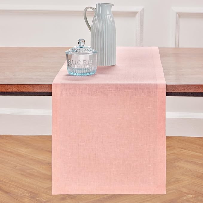 Solino Home Linen Table Runner 36 Inches - 100% Pure Linen Misty Pink Table Runner 14 x 36 Inch Ideal for Dresser and Coffee Tables, Valentines, Spring, Easter - Diana Medium Weight