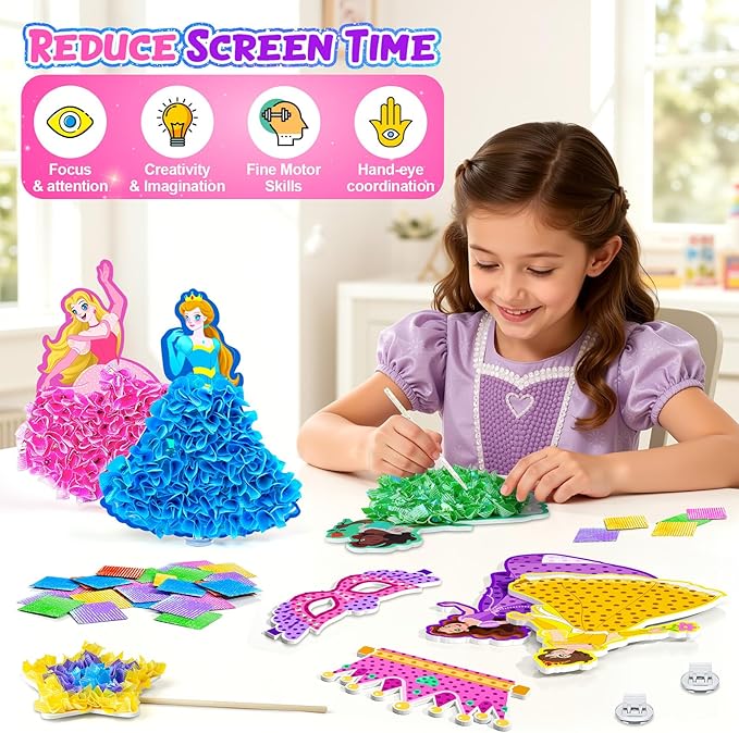 Gooidea Poke Arts and Crafts for Girls Ages 4, 5, 6, 7, 8, 9, Classical Princesses Poking Art, Mess-Free DIY Craft for Kids DIY Creative Activities Pretend Play Toy Gifts for Kids Age 4-9