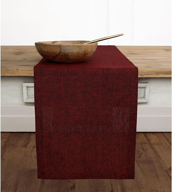 Solino Home Linen Table Runner 144 Inches Long - Athena, 100% Pure Linen Red Garnet Dining Table Runner 14 x 144 Inch for Valentines