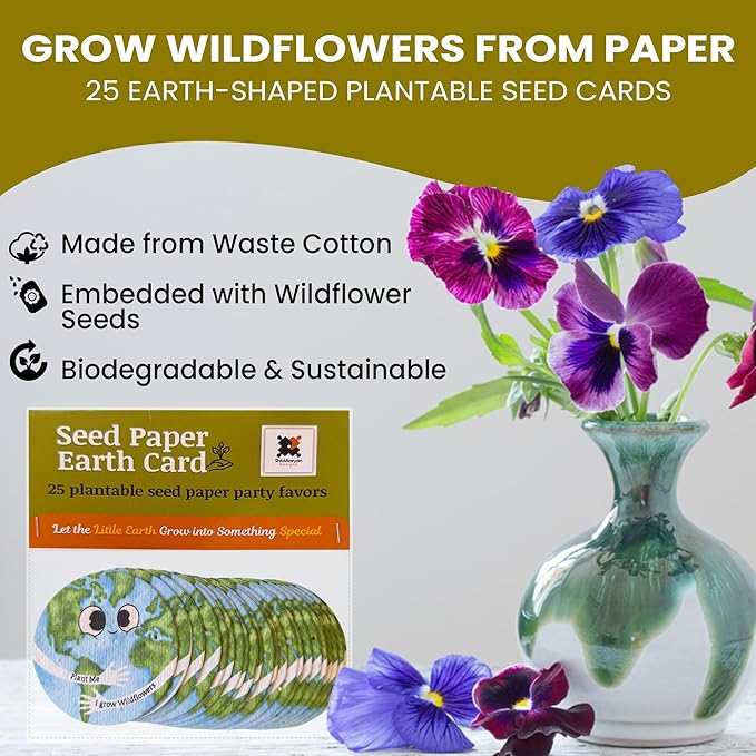 25 Plantable Seed Paper Cards- Earth Circles with Wildflower Seeds, Craft Activity, Educational Garden Party Favor, School Crafts - 2.5 inch