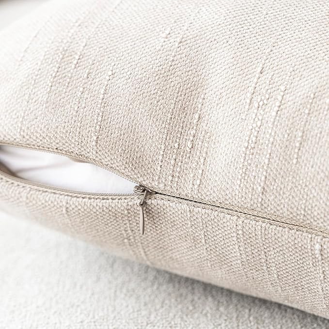 Foindtower Pack of 2 Soft Textured Throw Decorative Pillow Covers Square Accent Solid Cushion Cover Cozy Farmhouse Pillow Case with Zipper for Couch Sofa Bedroom Living Room 16x16 Inch, Light Beige