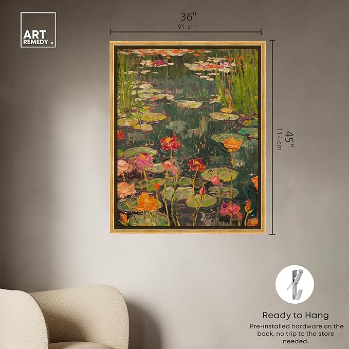 Art Remedy Afternoon Visit Framed Impressionism 1 Piece Canvas Wall Art/Monet And Van Gogh Inspired Art, 37.5" x 46.5", Gold Frame
