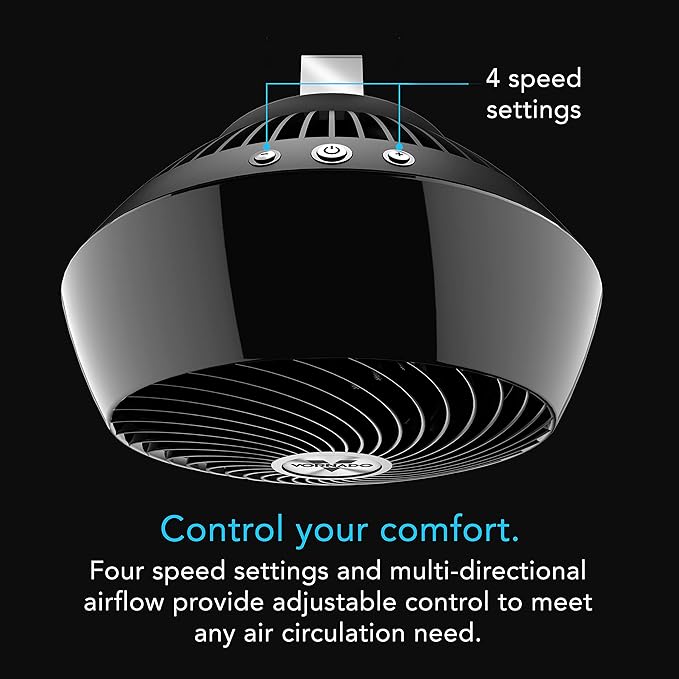 Vornado 560 Whole Room Air Circulator, Medium Floor Fan with 4 Speeds, Adjustable Tilt, Easy to Clean, Adjustable Tilt Chrome Glide Bar, Quiet Fan for Home, Office, and Bedroom, Black