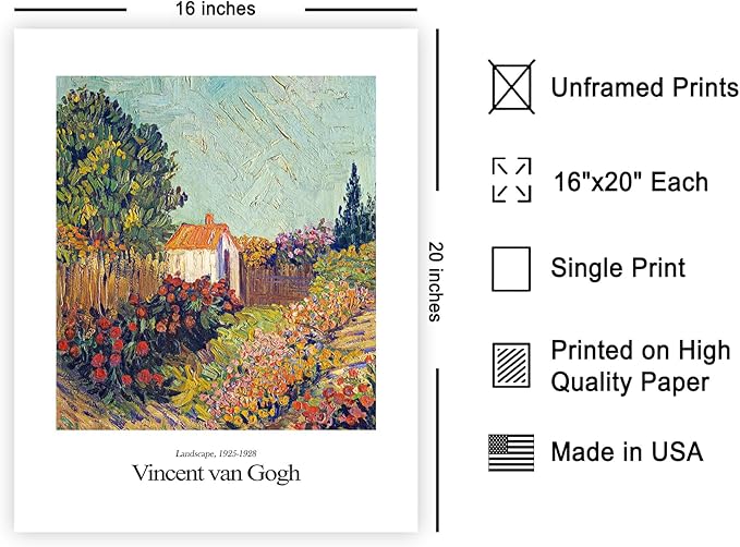Monem Art Vintage Van Gogh Poster - Retro Landscape Print - Impressionism Art - Flower Garden Art - Gift for Men & Women - Classic Decor for Bedroom, Living Room or Dorm - 16x20 UNFRAMED Wall Art