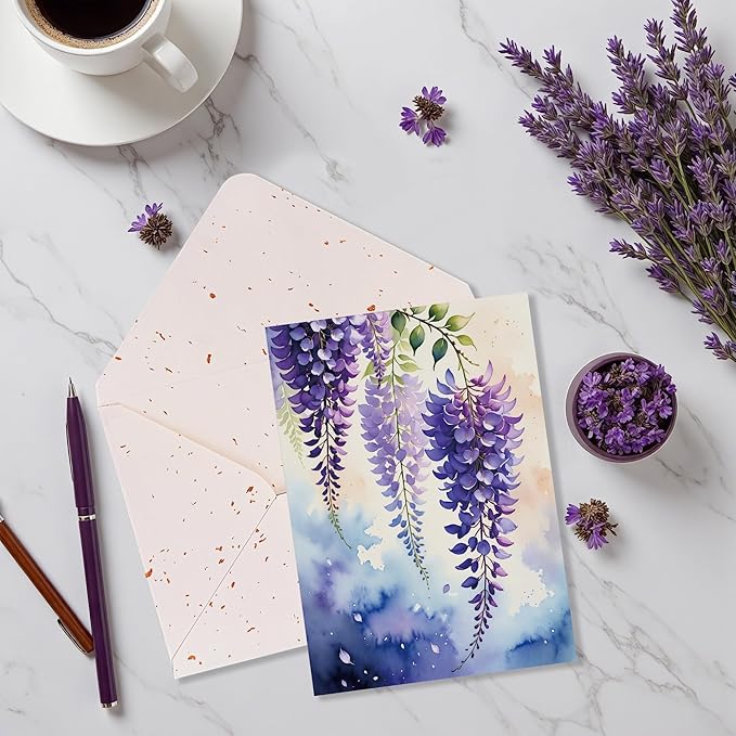 5x7 Inch Blank Inside Greeting Card with Envelope, Watercolor Wisteria Greeting Card for All Occasion – Birthday, Sympathy, Thank You - Single Card