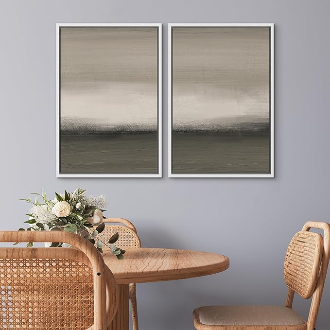SIGNWIN Framed Canvas Print Wall Art Set Minimalist Neutral Gradient Illustration Modern Art Minimalism Decorative for Living Room, Bedroom, Office - 16"x24"x2 White