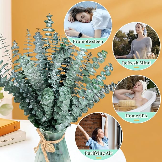 21 Pcs Real Dried Eucalyptus Stems, 17" Natural Fresh Eucalyptus Branches for Shower, Greenery Leaves for Vase Filler, Fragrance, Fresh Silk Dry Live Plants Decor