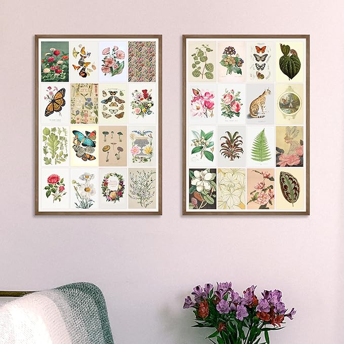 Artivo Vintage Decor Wall Collage Kit, Botanical Wall Collage Cards, Vintage Wall Decor Art Print, Bedroom Decor for Women, 50 Set 4x6 inch
