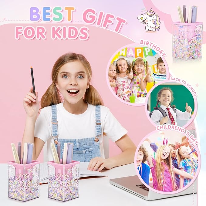 Zonon 2 Pieces Cute Bubble Pen Holder Multi-purpose Desktop Organizer Back to School Gift Kawaii Office Supplies Pastel Desk Accessories Stationery Makeup Brush Holder with Bubble Ball(Pink)