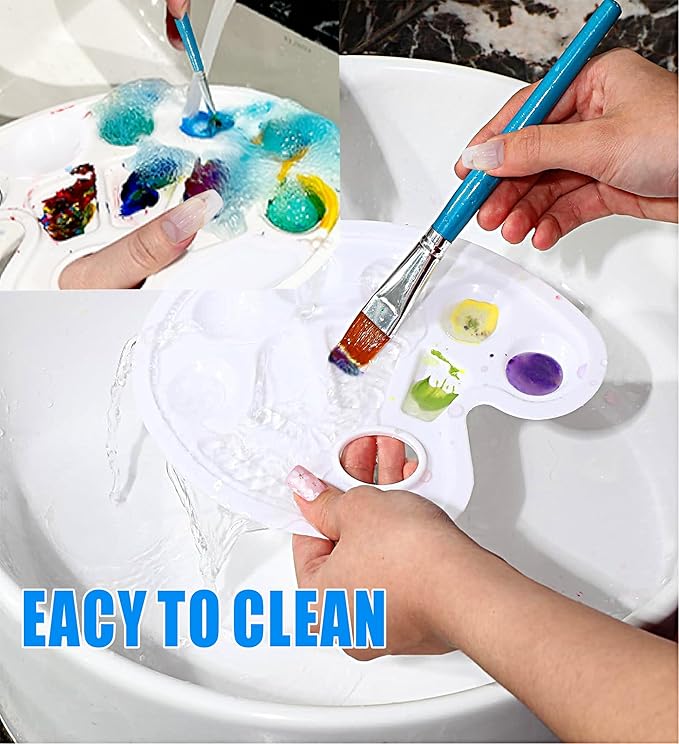 22PCS Oval Paint Tray Palettes with Thumb Hole Plastic Paint Pallets for Kids and Students Ideal for Craft DIY Painting and Birthday Painting Party White Color Durable and Easy to Clean. White