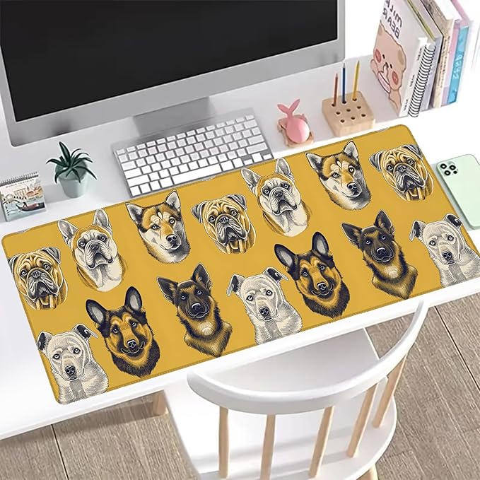 Dog Gaming Mouse Pad, Office Desk Mat, Anti-Slip Rubber Base Cool Aesthetic Mouse Pads for Computer Laptop Keyboard School Home Desktop Gamer Home Accessories Decor 31.5" x 11.8"