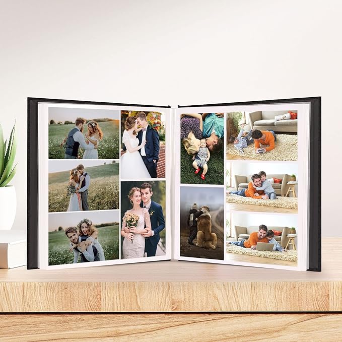 Photo Album Self Adhesive Pages for 4x6 5x7 8x10 Pictures Magnetic Scrapbook Photo Albums with Sticky Pages Books with A Metallic Pen for Baby Wedding Family 13.2x12.8 Black 120 Pages