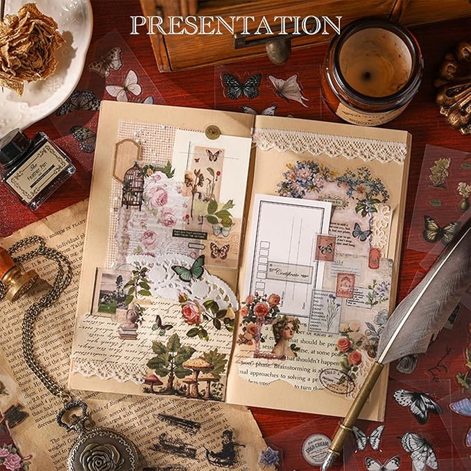700Pcs Vintage Nature Stickers for Junk Journal Supplies, Retro Flower Butterfly Plant Mushroom Decorative Stickers for Scrapbook, DIY Crafts Album Phone Cases Laptops Notebook (Retro Collection)