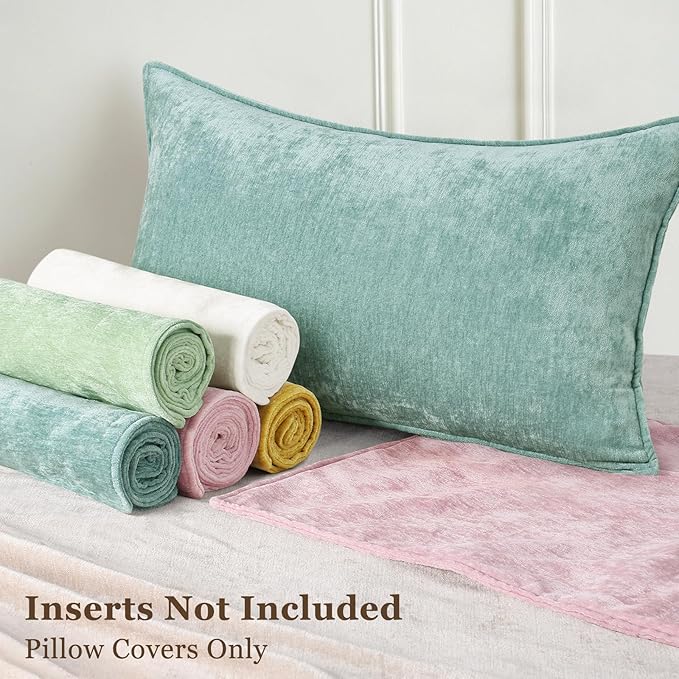 decorUhome Spring Couch Euro Sham Throw Pillow Covers 22x22 Set of 2, Decorative Soft Velvet Neutral Chenille Pillow Covers with Elegant Design for Sofa Bed Living Room Home Decor, Aqua Haze
