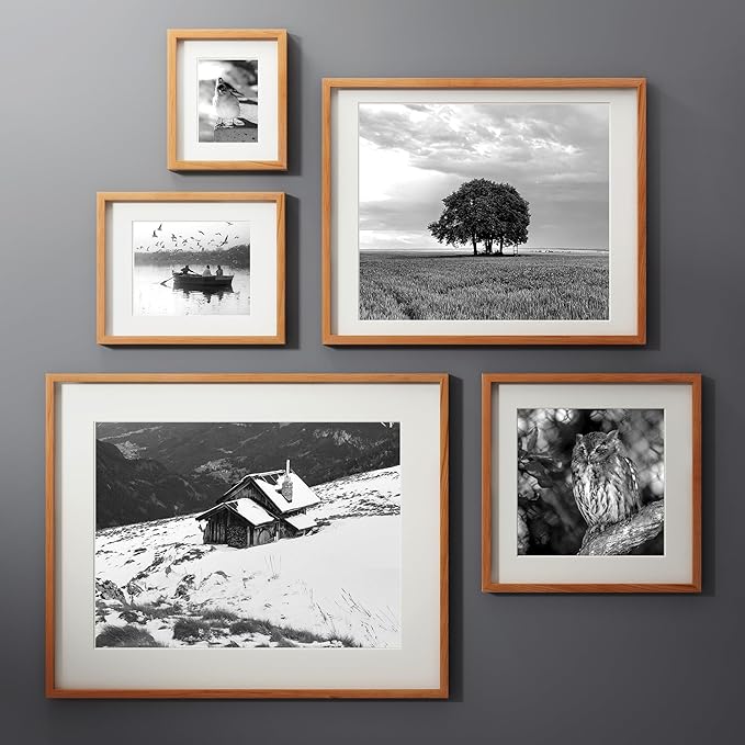 18x24 Poster Frame, USA-Sourced Natural Cherry Wood Picture Collage Frame with HD Tempered Glass, Modern Simple 18 x 24 Wooden Photo Frame Matted to 16x20, Vertical & Horizontal Wall Hanging Display