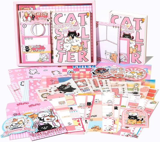 Draupnir Kawaii Pink Cute Cat Scrapbook Kit, Bullet Junk Journal Kit with Journaling/Scrapbooking Supplies, Stationery, A6 Grid Notebook Graph Ruled Pages.DIY Gift for Teen Girl Kid Women.