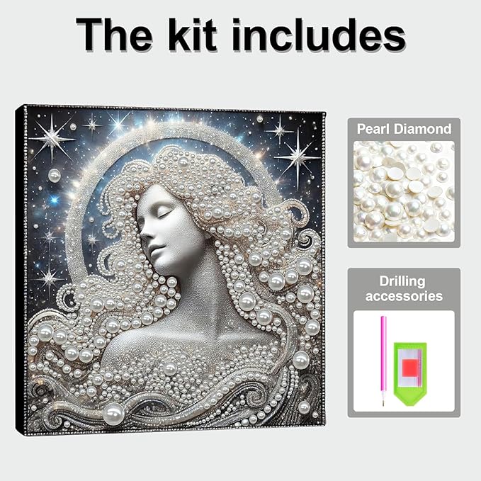 DIY Pearl Painting Kit with Wooden Frame, 3D Plastic Pearl Gemstone Ocean Art Craft for Adults Beginners, Diamond Art Kits for Adults, Home Wall Decor Ready Gift for Women(Celestial Goddess)(30*30cm)