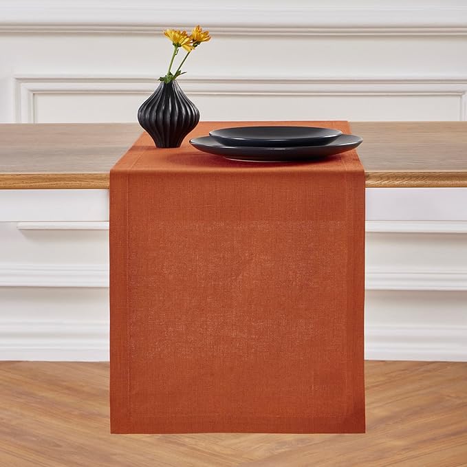 Solino Home Linen Table Runner 90 Inches Long - 100% Pure Linen Cinnamon Table Runner 14 x 90 Inch - Diana Medium Weight