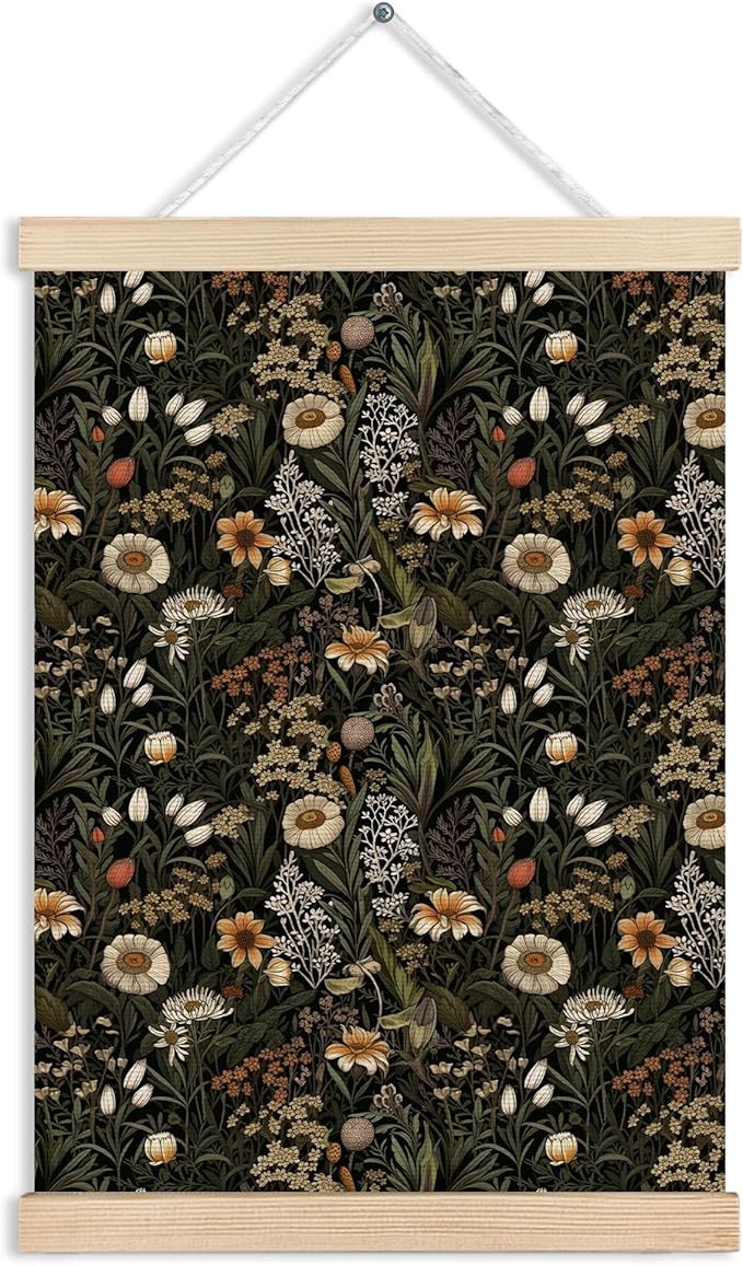 MVLJG Moody Vintage Floral Wall Art Poster, Dark Cottagecore Decor, Dark Academia Botanical Wildflower Canvas Prints Hanging Wall Decor for Home Bedroom Living Room, 12x16 Inches