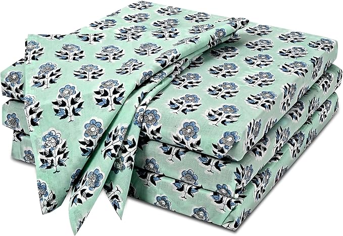 CPC Cloth Napkins 100% Cotton Set of 4 Reusable Napkins, Indian Block Print Toile Floral Dinner Napkin, Fall Thanksgiving Christmas Holiday Party Gift - Soft Absorbent Napkin, 18"x18" Poppy Blue