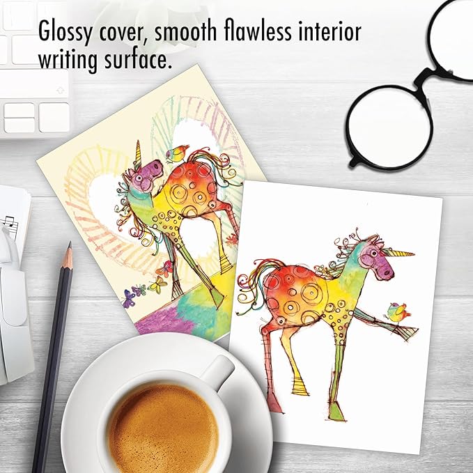The Best Card Company Assorted Blank Greeting Card Box Set - Incl. 20 Cards + Envelopes - 10 Unique Designs - Perfect for Thank Yous, Invitations, More - Happy Unicorns AM7245OCB-B2x10