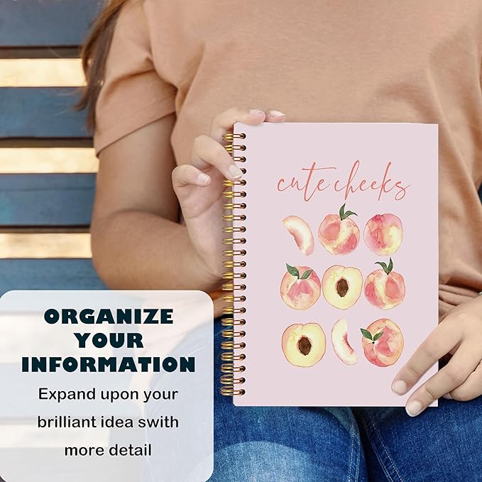 Cute Peach Notebook, Preppy Pink Peach Journal, Summer Fruit Lover Gifts Spiral Notebook Journal for Note Taking, Pink Office Supplies, 5.5x8.3 Inch