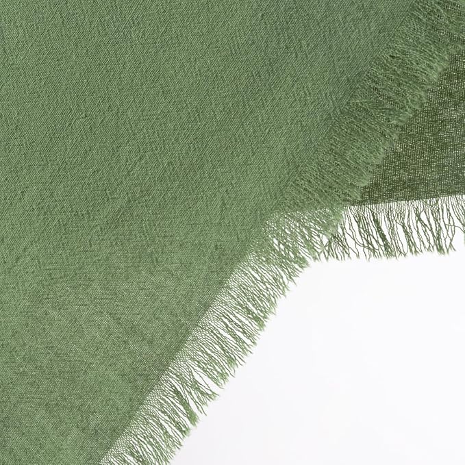 6 Pack Sage Green Cotton Linen Napkins with Fringe Spring Cloth Napkins Set of 6 Boho Handmade Dinner Napkins Bulk for Wedding Bridal Baby Shower Valentine's Day, 17 x 17 Inches