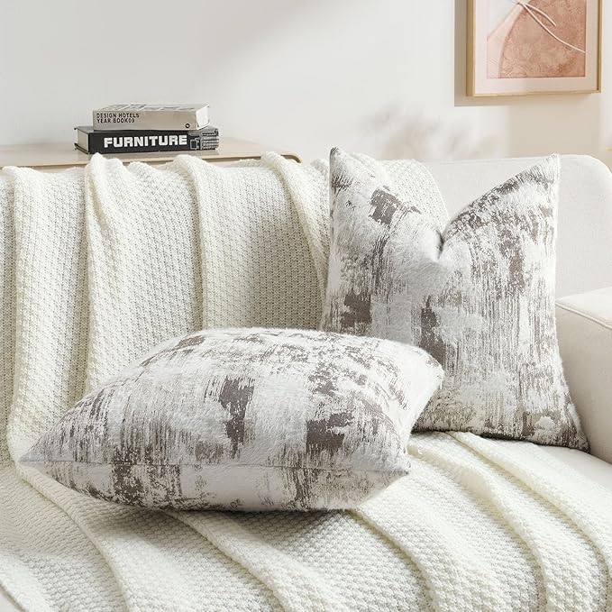 FUTEI Coffee White Decorative Throw Pillow Covers 12x20 Inch Set of 2,Jacquard Weave Pillow Case in Soft Faux Cashmere,Modern Home Decor for Couch Living Room