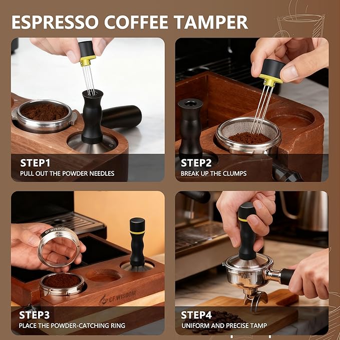 Espresso Accessories Kit, 2-in-1 Espresso Tamper and WDT Tool, 51mm Coffee Tamper with 304 Stainless Steel Needles, Espresso Accessories Gift for Home Baristas