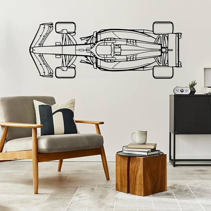 Formula Car metal Wall Art, Sports Car metal Silhouette, Formula Car Lovers Metal Wall Decor, Racing Gifts For Men, Minimalist Sculpture for Garage, Man Cave, Gift for Father's, (Black-20"x 5.5" inch)