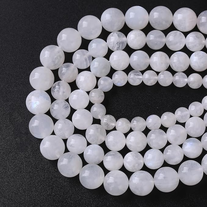 75PCS 10MM Natural Stone White Moonstone Gemstone Semi Precious Beads for Jewelry Making DIY Bracelet