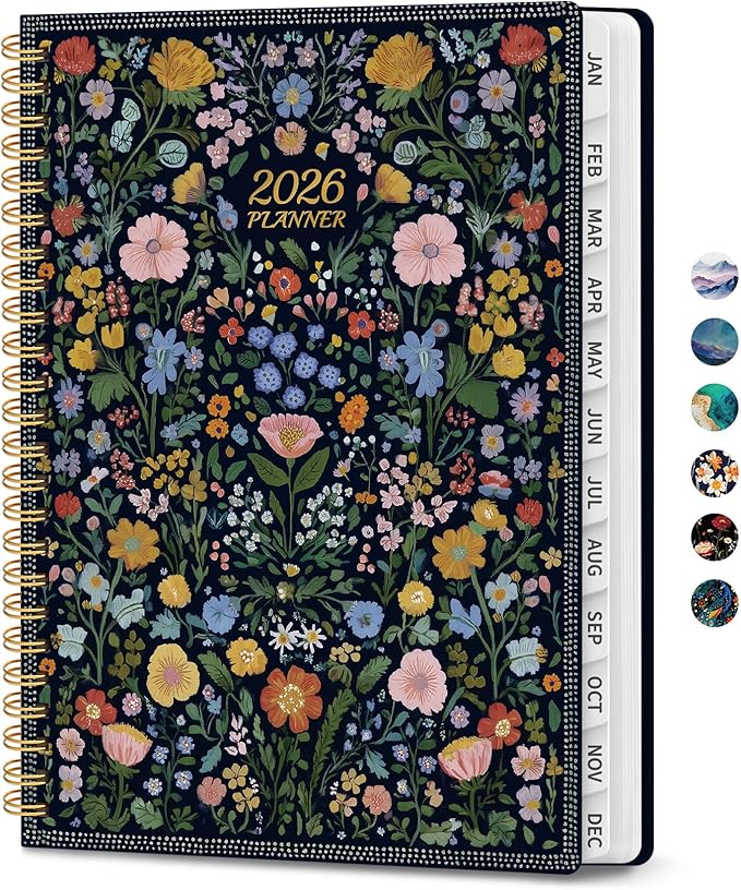 2026 Planner, Monthly and Weekly Calendar Planner for Women, Jan 2026 - Dec 2026, Hardcover Pretty 2026 Agenda Planner Book with Tabs, Spiral Bound, Perfect for School Office Home Supplies, 6.3" x 8.5" - Garden of Whimsy